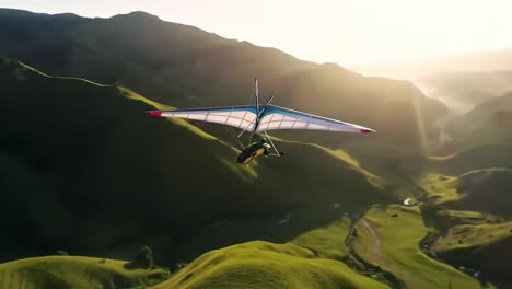 hang gliding over lush mountain valley