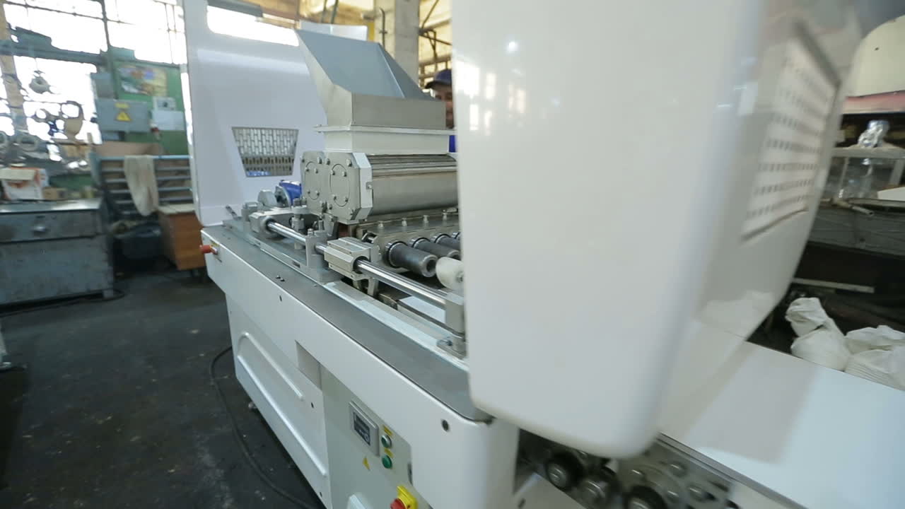 Man Working With Machines. BAR, UKRAINE - AUGUST 2017: Mechanical engineering control machine in factory