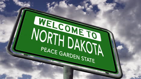 welcome to north dakota, usa road sign, peace garden state nickname, realistic 3d animation