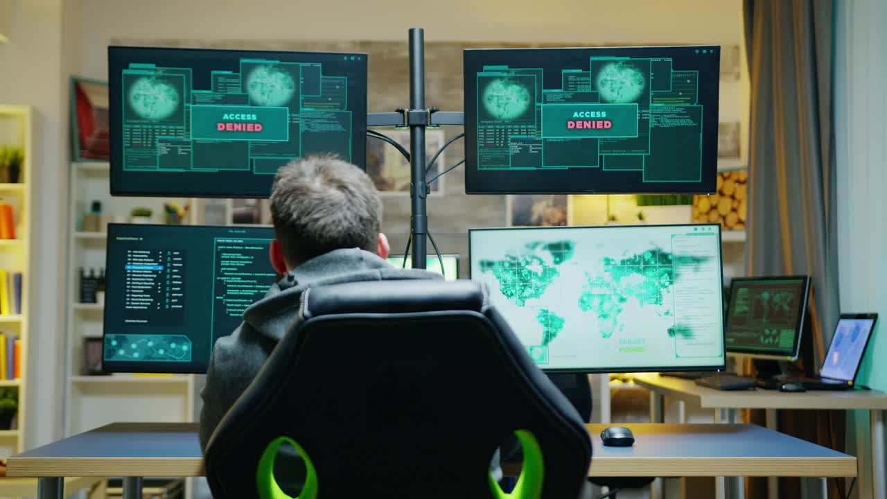 Back view of male hacker get access denied