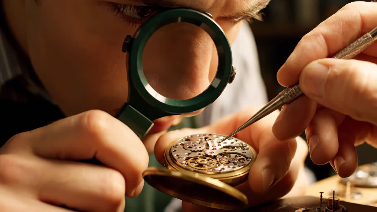 Watchmaker Repairing a Mechanical Watch with Precision