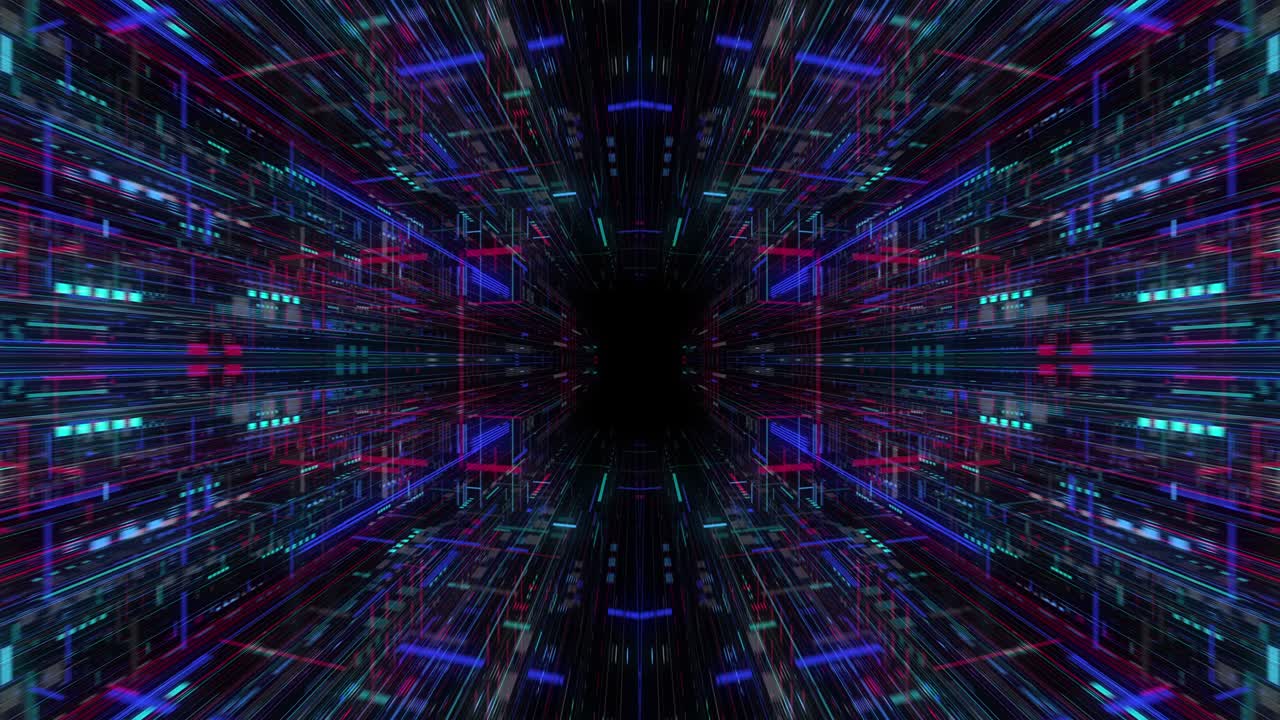 Big data visualization with digital grid motion. Analysis of information, cloud computing, internet of things, network technology. Visual data infographics. Seamless loop, 3D render