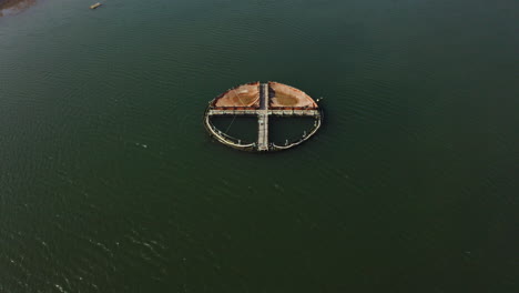 aerial view flying toward a fishing weir along the atlantic coast