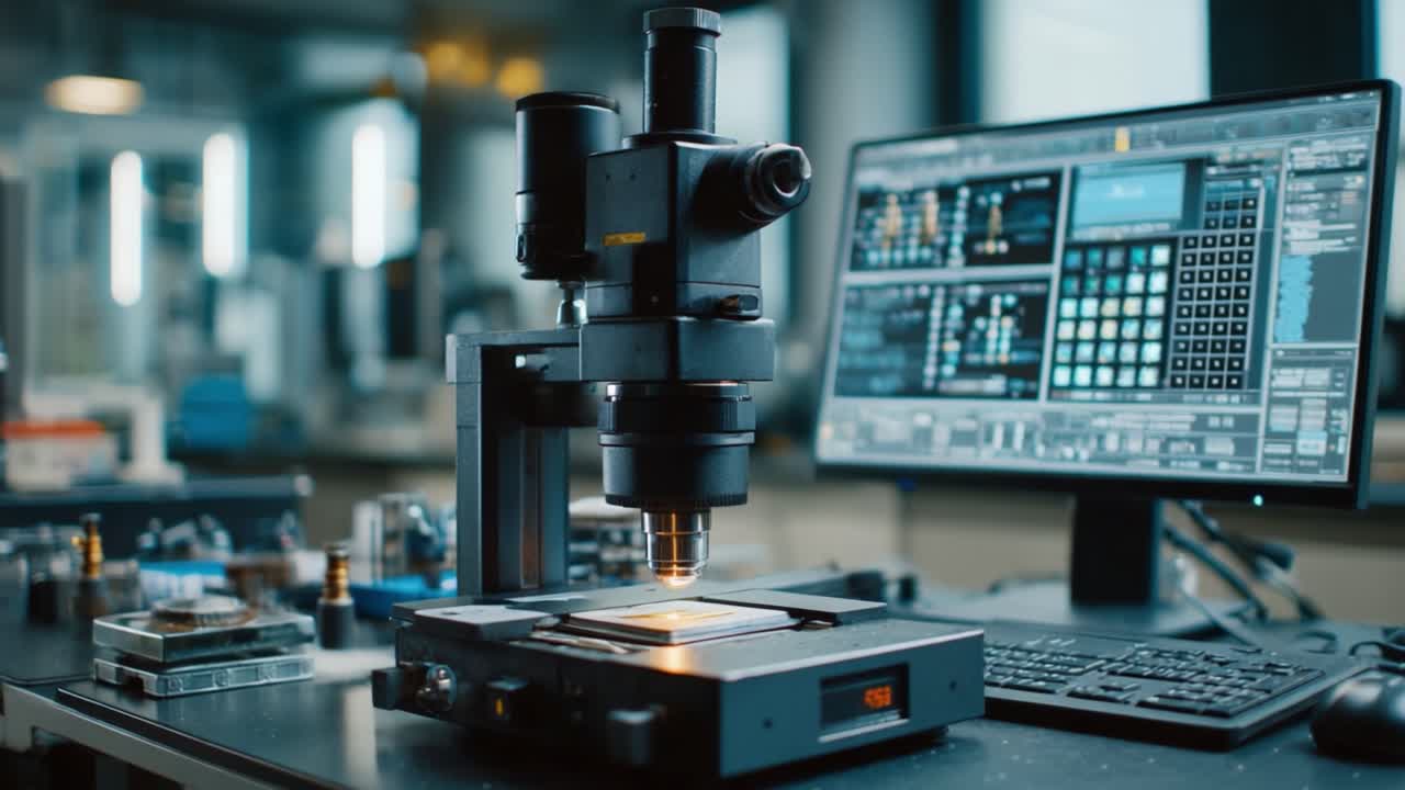 A High-Tech Microscope Station With Advanced Digital Interface and Sample Analysis Capabilities in a Modern Laboratory Setting