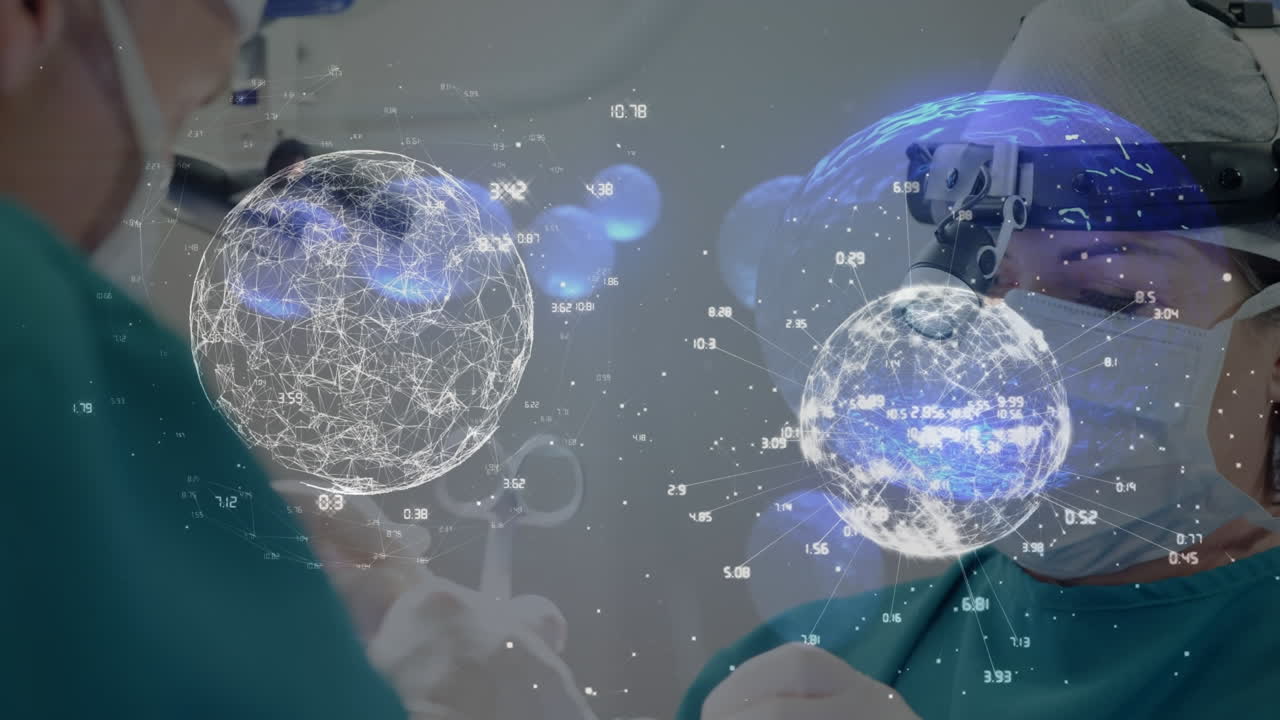 얼굴 마스크를 착용한 백인 의사들에 대한 지구상의 애니메이션