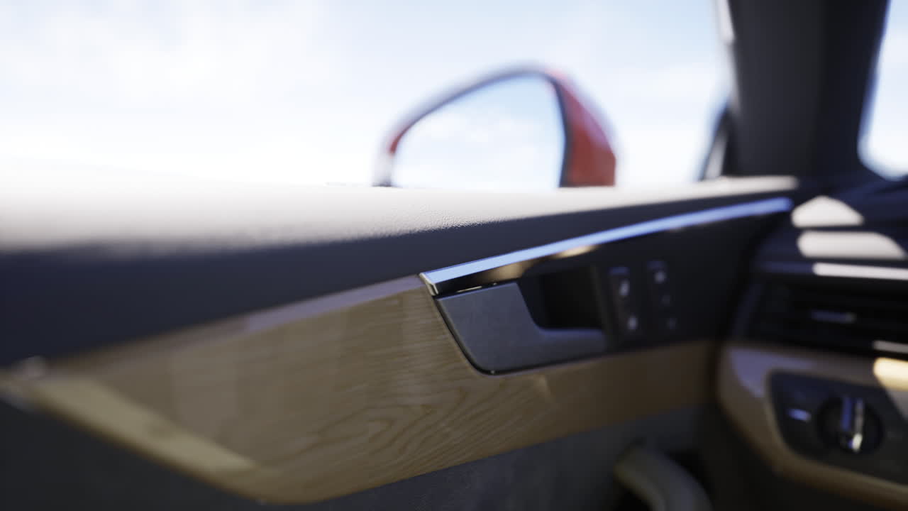Detail of car interior showcasing luxury materials and craftsmanship