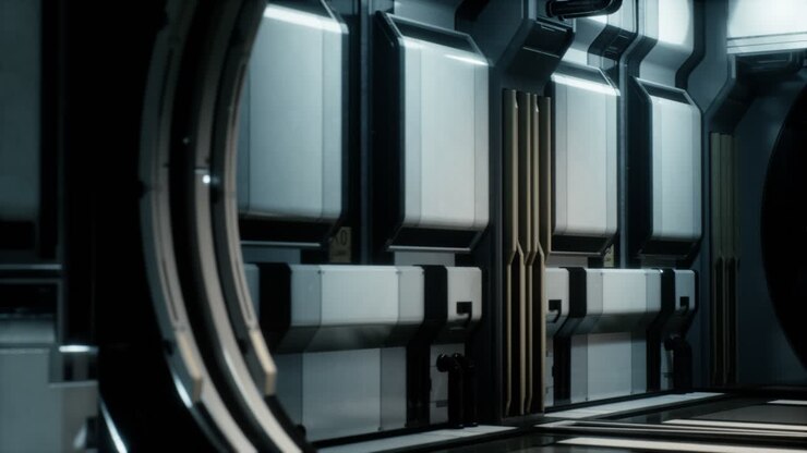 3D rendering of realistic sci-fi spaceship corridor