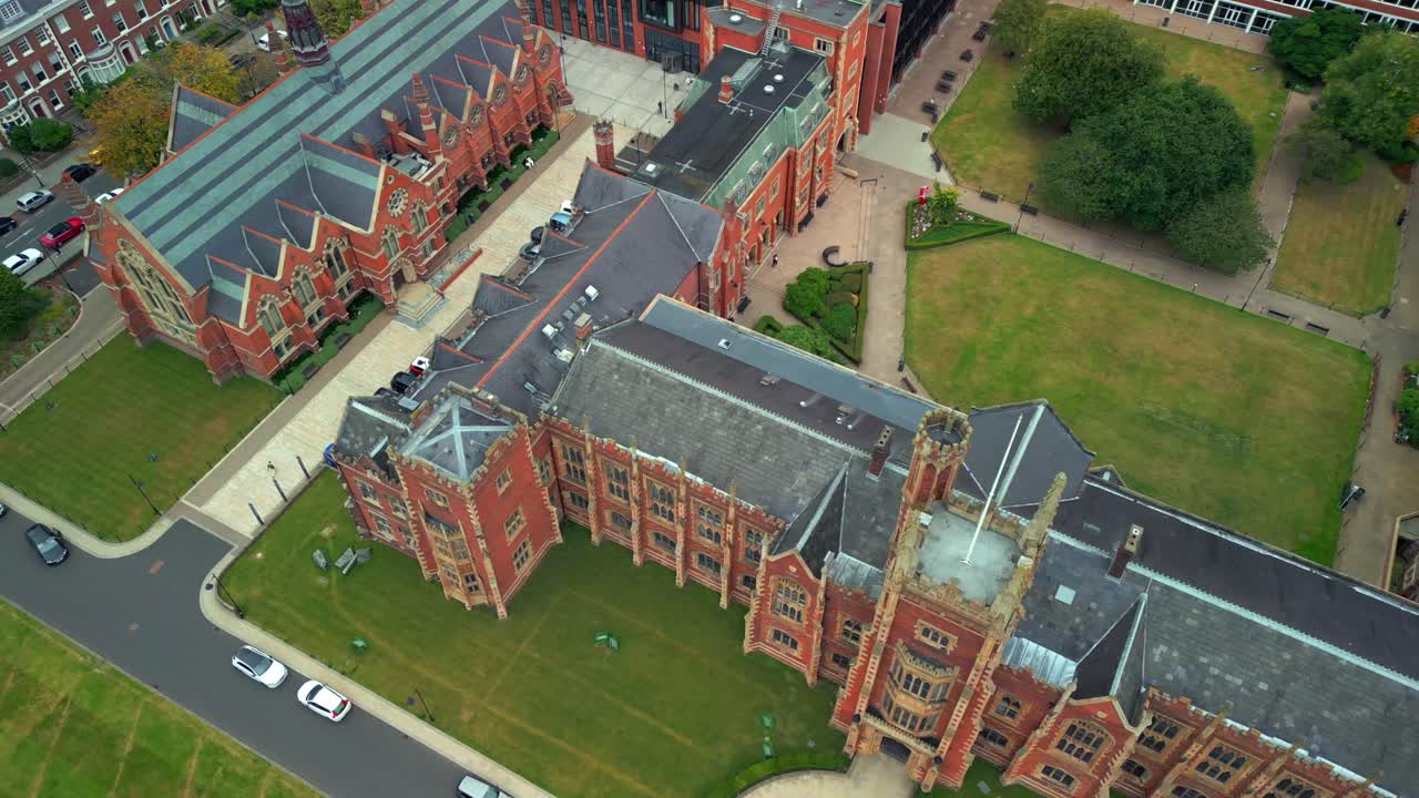Top down aerial video of Queen's University, Belfast and the surrounding area. Produced in 4K, 60FPS and with Rec709 color