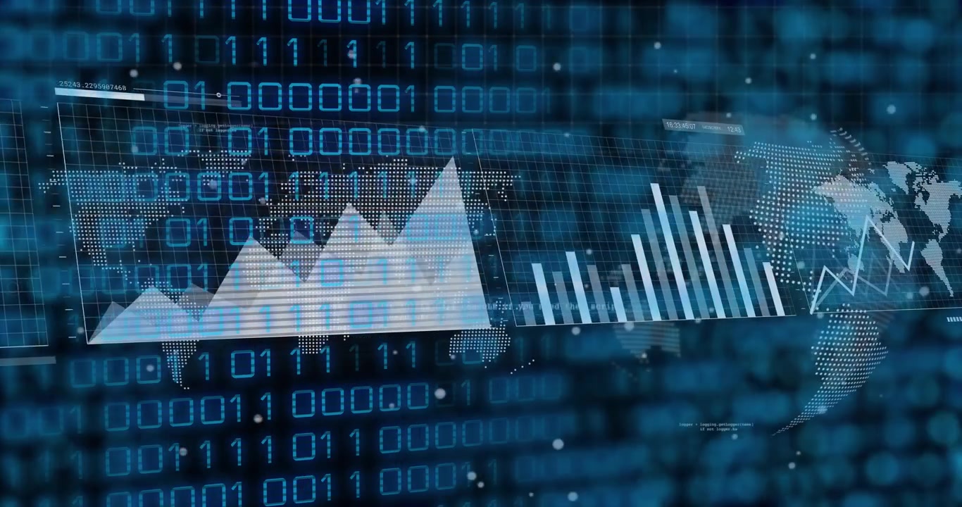 Analyse-dashboard reagerer på binære gitterknuder, pulserende søjler stiger, område udvides, viser tendenser.