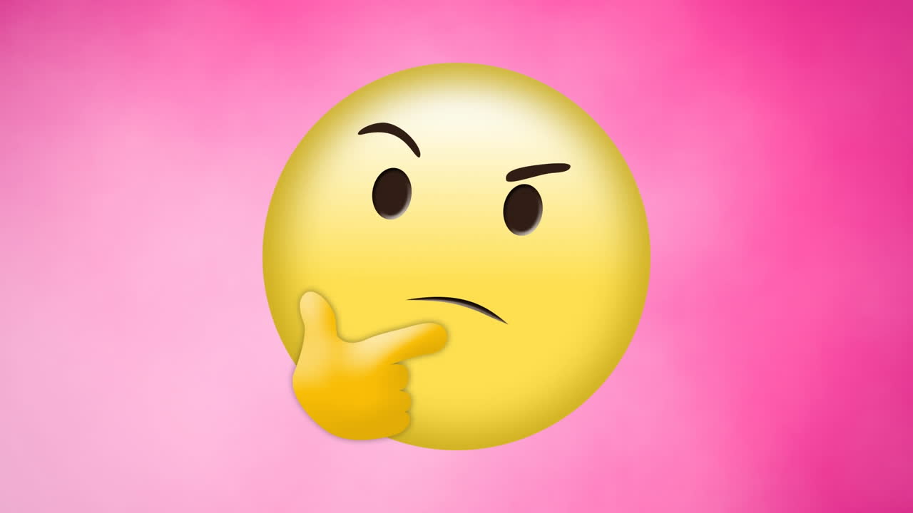 animación de formas caleidoscópicas rojas sobre emoji desconcertados sobre fondo rosa