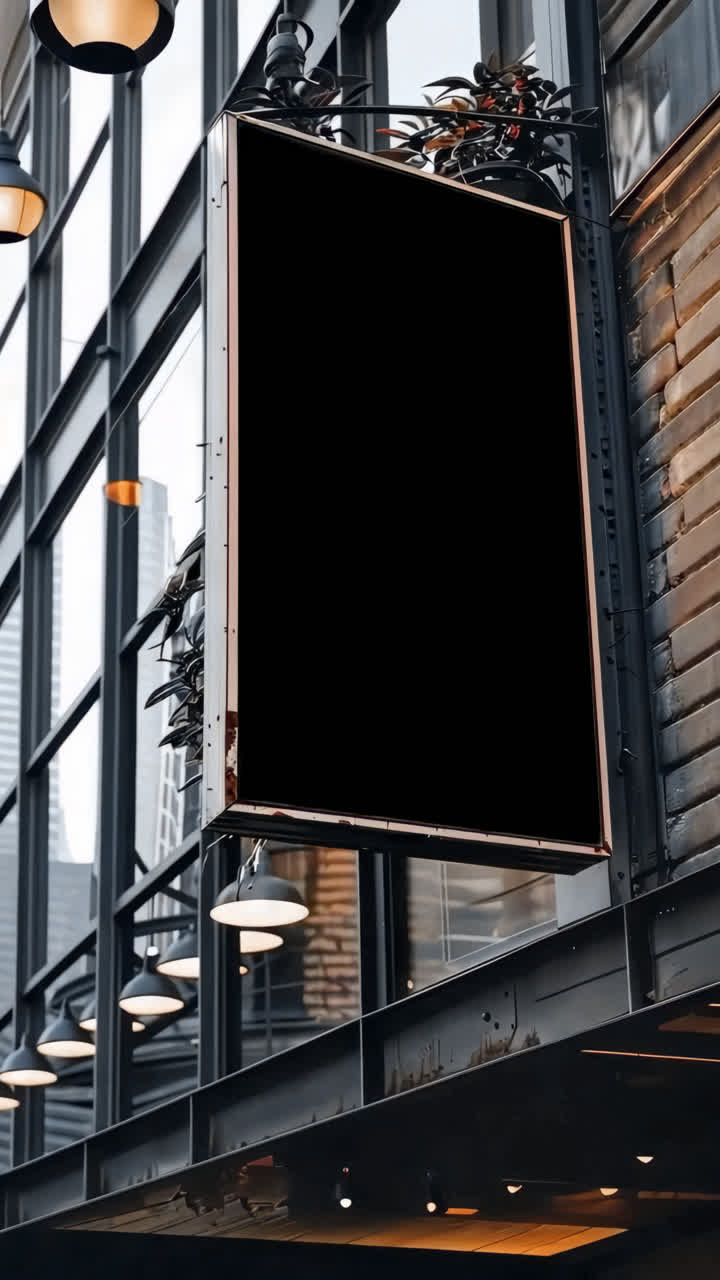 Hanging sign mockup on building animated overlay, transparent 4K video ...