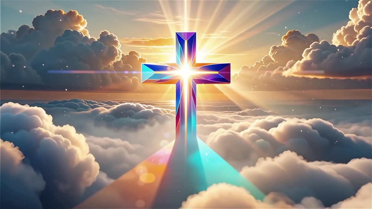 Croce Cristiana Luce Celestiale Sfondo per il Culto.