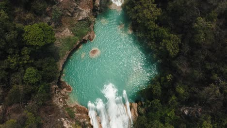 Vista-Superior-De-La-Cascada-Chiflon-En-Chiapas,-México---Toma-Aérea