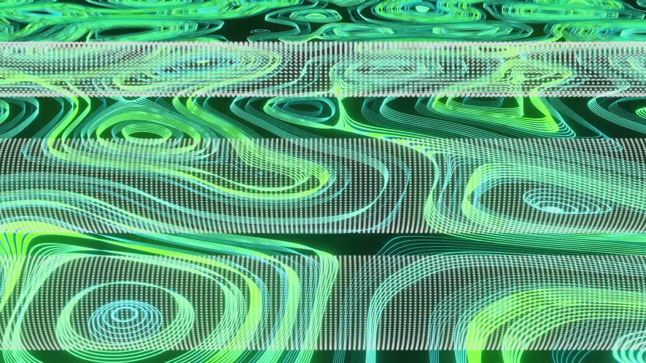 Animation of white lines and green shapes on black background