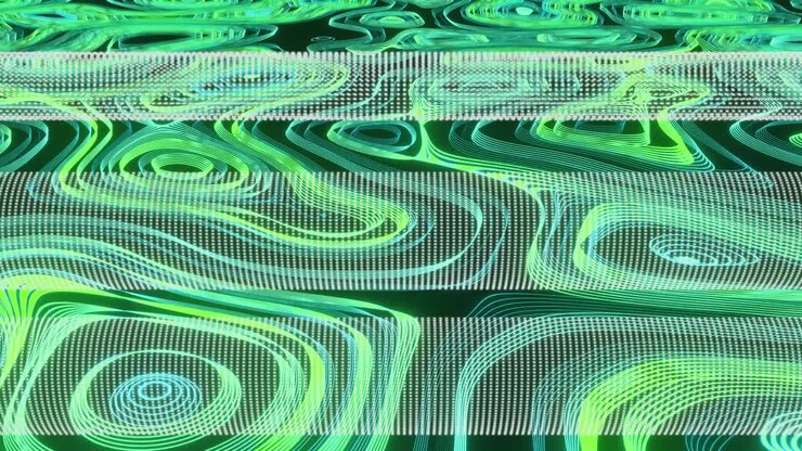 Animation of white lines and green shapes on black background