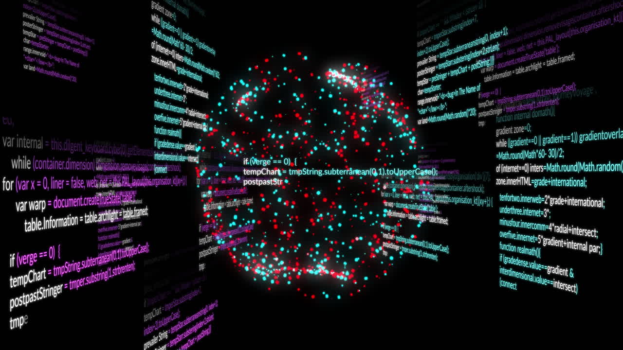 Animation of digital data processing over globe of connections
