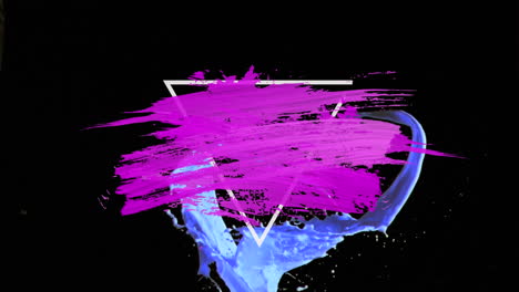 animación de trazos de pintura rosa con contorno de triángulo blanco y pintura azul salpicada