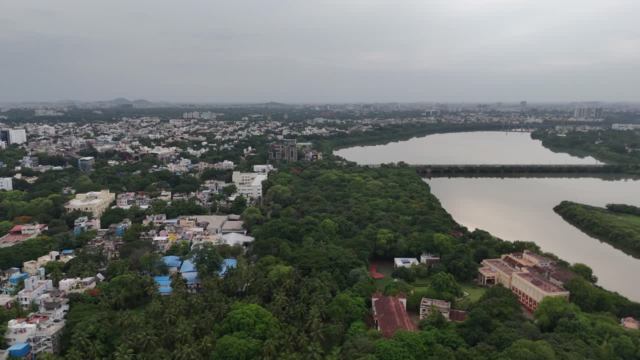 Drone shot of Thiruvanmiyur with visible coastline and urban grid