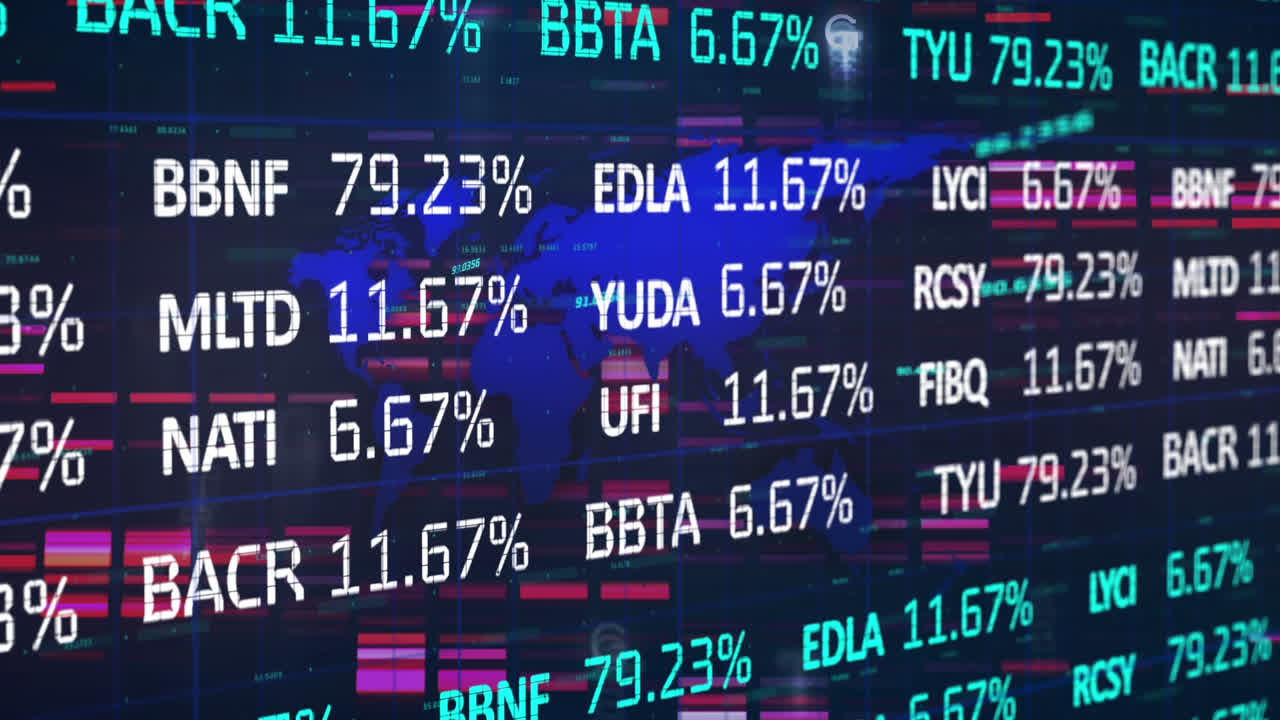 Animation of statistics and financial data processing over reindeer stock