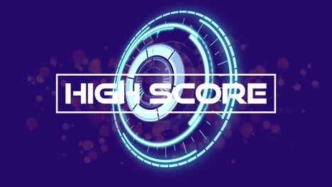 Animation-of-high-score-text-over-scope-scanning-and-spots-on-blue-background
