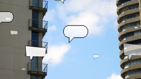 Animation-of-vintage-speech-bubbles-over-cityscape