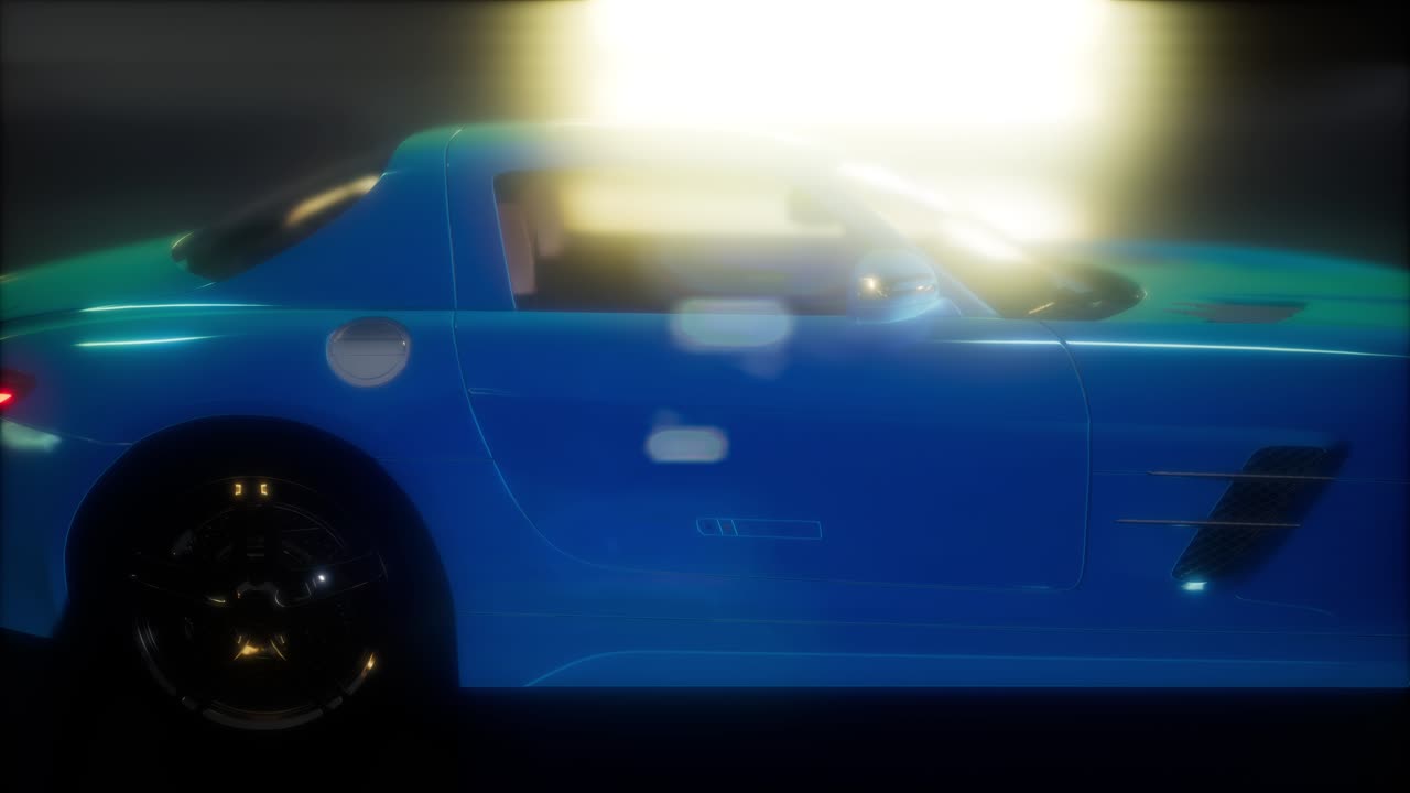 밝은 조명을 가진 어두운 스튜디오에서 럭셔리 스포츠 자동차