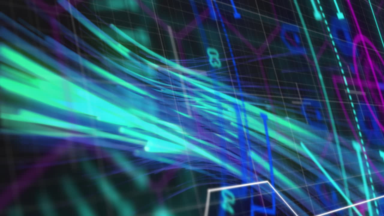 animación de escaneo de alcance con formas sobre rastros de luz en fondo negro