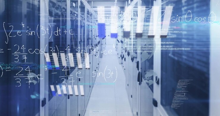 Animation of mathematical equations and data processing over server room