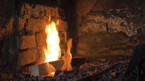 Fireplace-With-Burning-Black-Charcoal-In-Slow-Motion