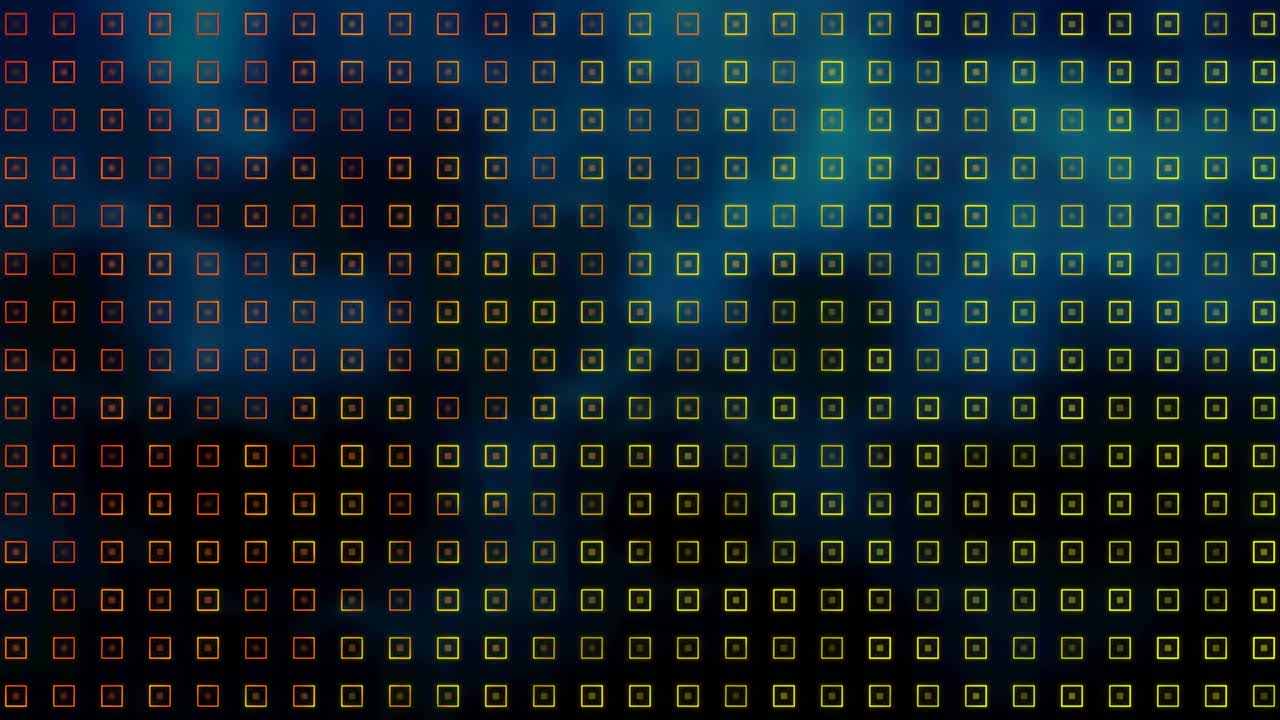 animación de filas de formas abstractas giratorias sobre pantallas digitales