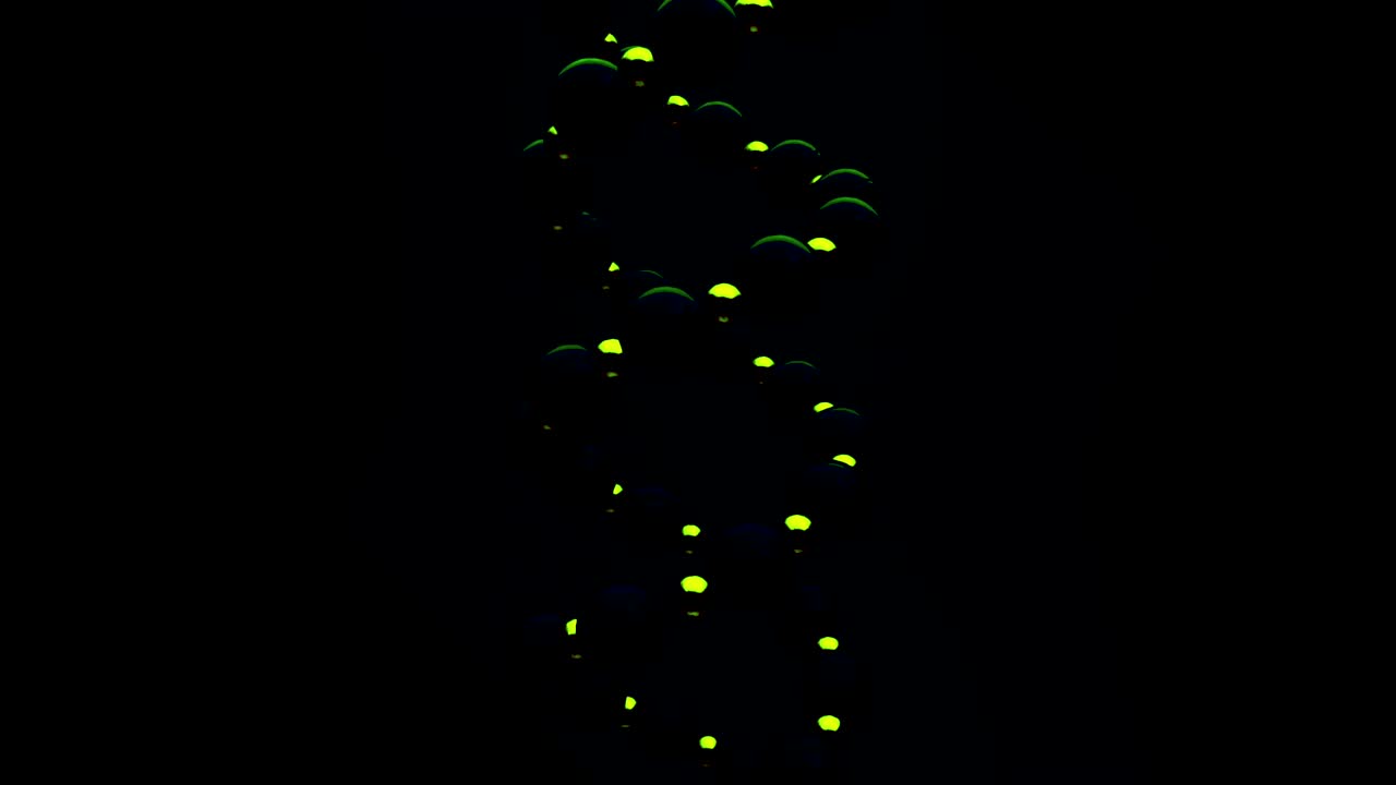 검은 바탕에 회전하는 어두운 초록색의 dna 이중 나선, 시엄리스 루프, 애니메이션, 미래 과학과 의학의 개념