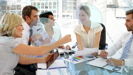 business people discussing in an office and graphs 4k