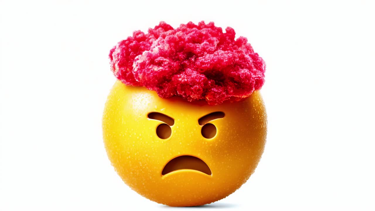 Exploring Emotional Expression: A Vivid Depiction of Anger with an Exploding Cartoon Emoji with Vibrant Red Element Overload for Enhanced Visual Impact