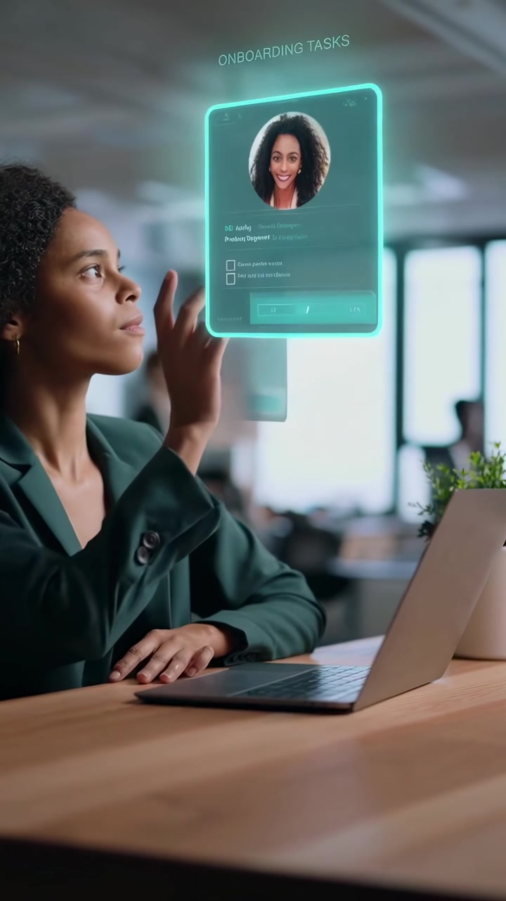 Donna professionista con compiti di onboarding olografici