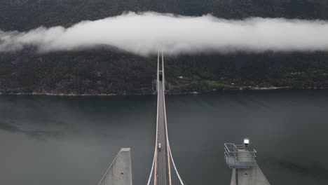 flying over hardanger bridge in western norway