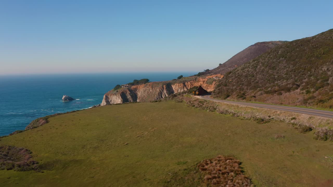 A beautiful drone flyover the shoreline of the Pacific Ocean in Big Sur, California