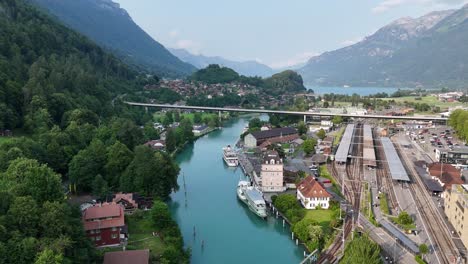 boats moored interlaken jungfrau region switzerland drone,aerial