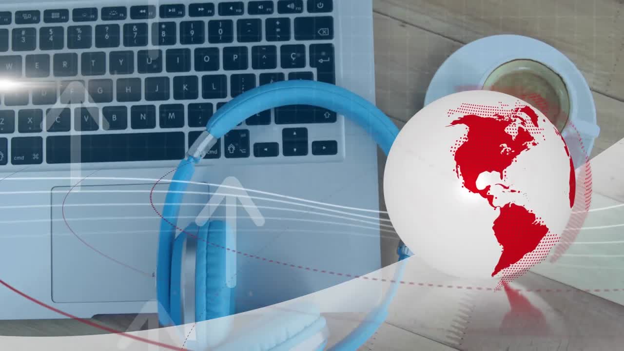 animación del globo con red de conexiones a través de una computadora portátil