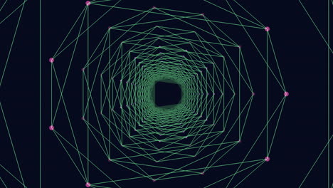 a vibrant 3d maze portrayed through green and pink interconnected lines set against a dark backdrop, creating an intricate and complex visual pattern
