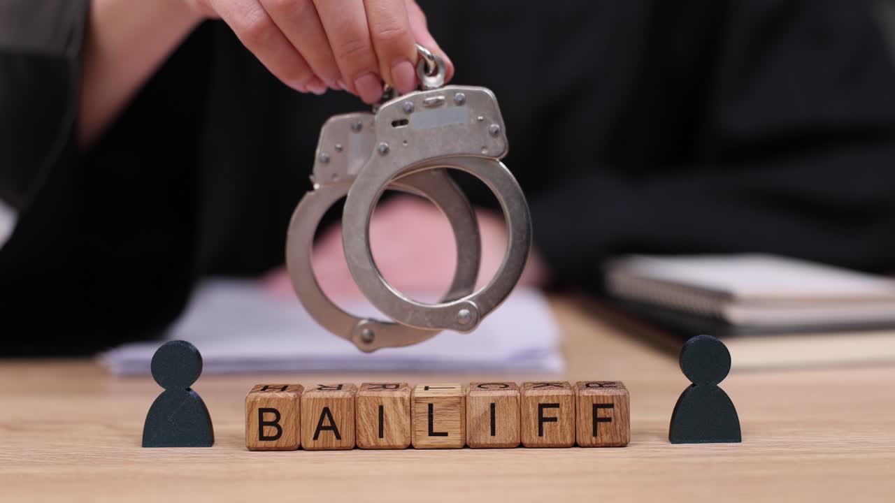 Bailiff and Handcuffs Representing Law and Justice