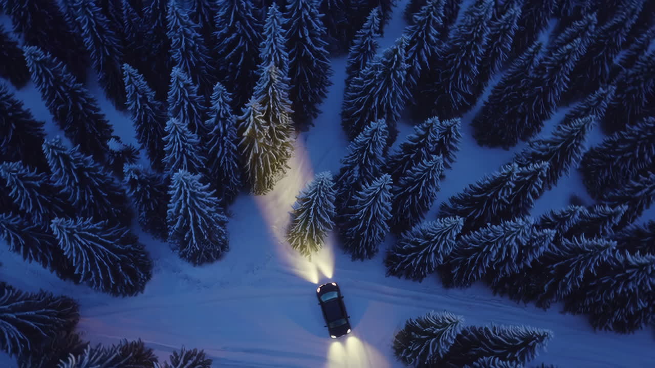 снежная лесная дорога ночью