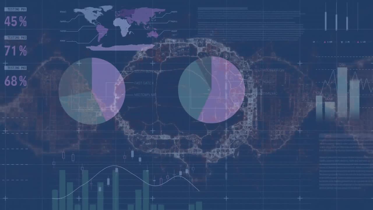 Animation of financial data processing over digital brain