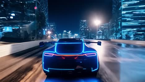 fast sports car driving through city at night