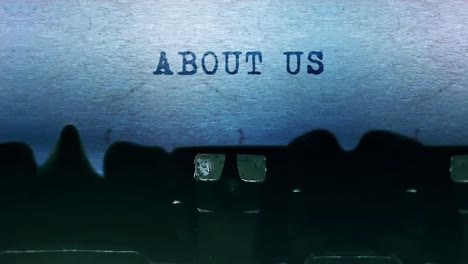 about us word closeup being typing and centered on a sheet of paper on old vintage typewriter