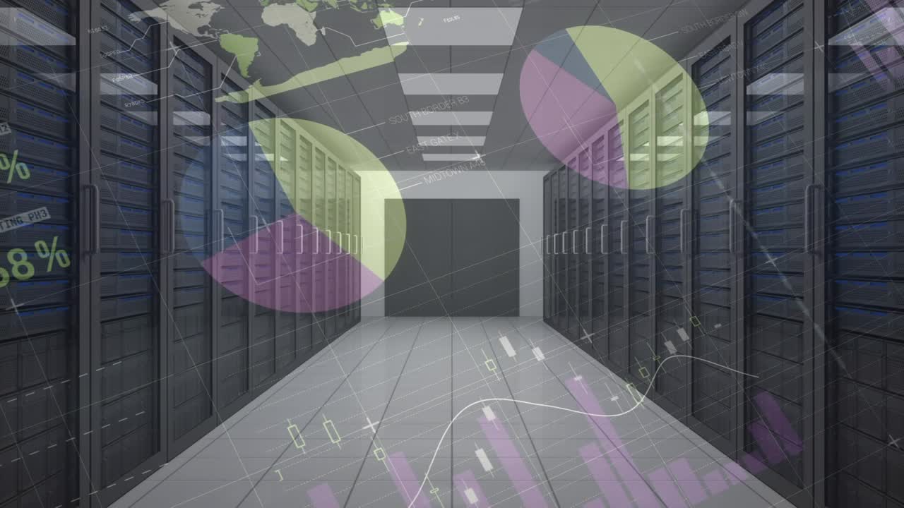 Digital video showcases global shipping and financial data animation