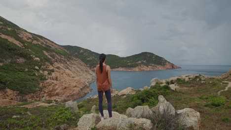 vista trasera de una mujer disfrutando del paisaje marítimo