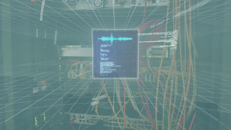 Animation of screen with data processing over computer server