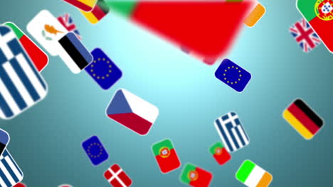 las banderas de los nacionales europeos volando en el fondo azul