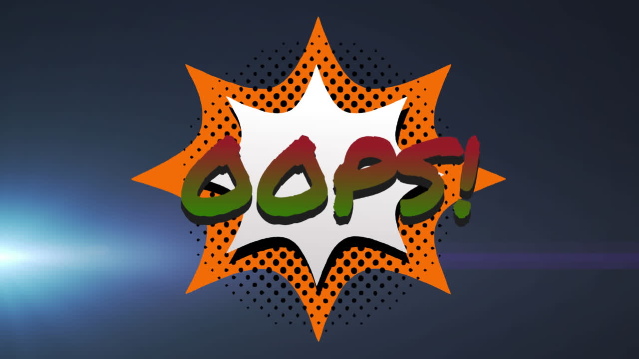 animación de texto oops sobre rastro de luz en fondo negro