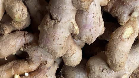 close up view over stacks of ginger root